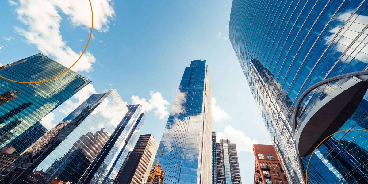 Skyscrapers with mirrored windows