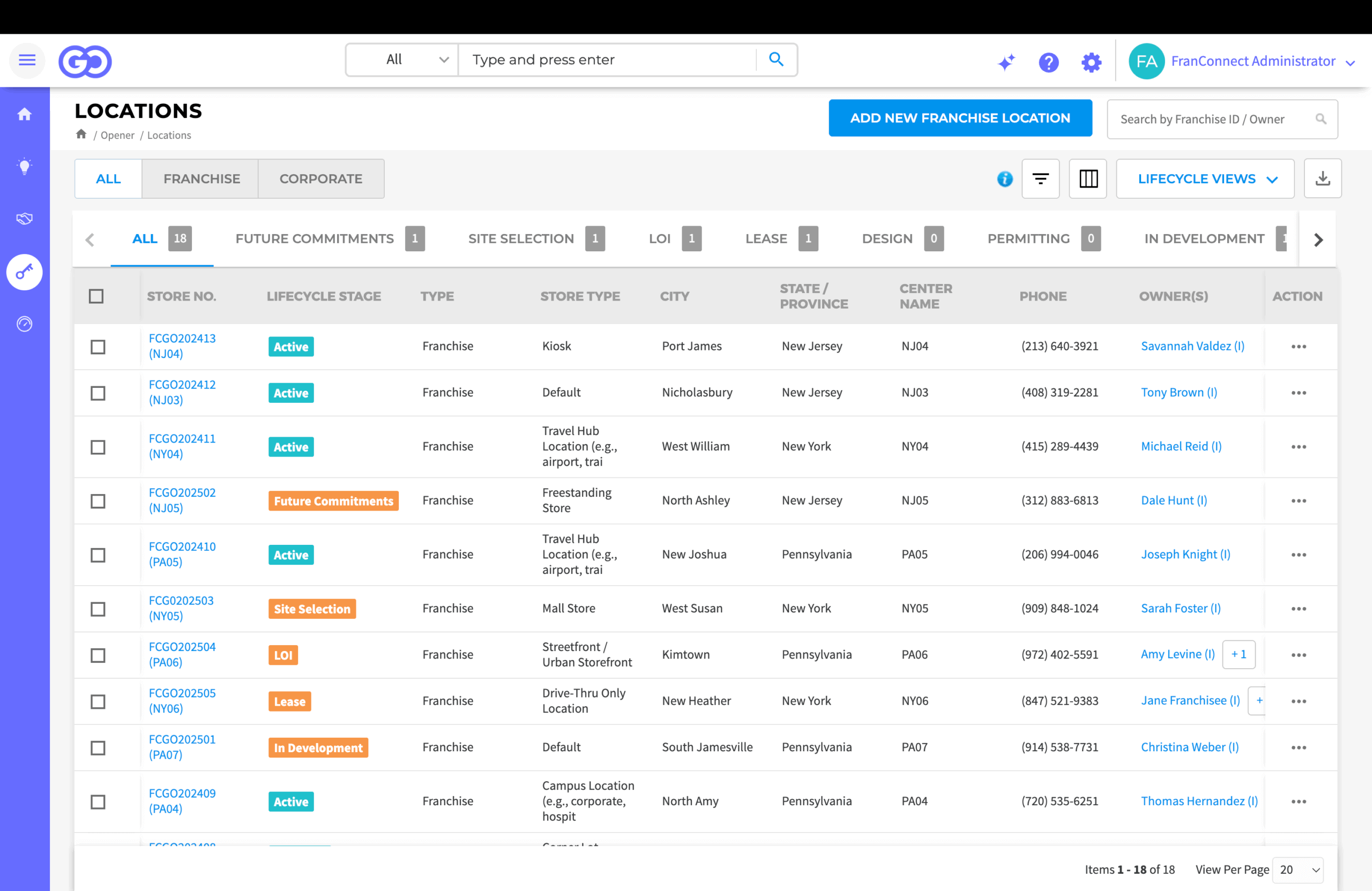 FranConnect opening milestone tracking