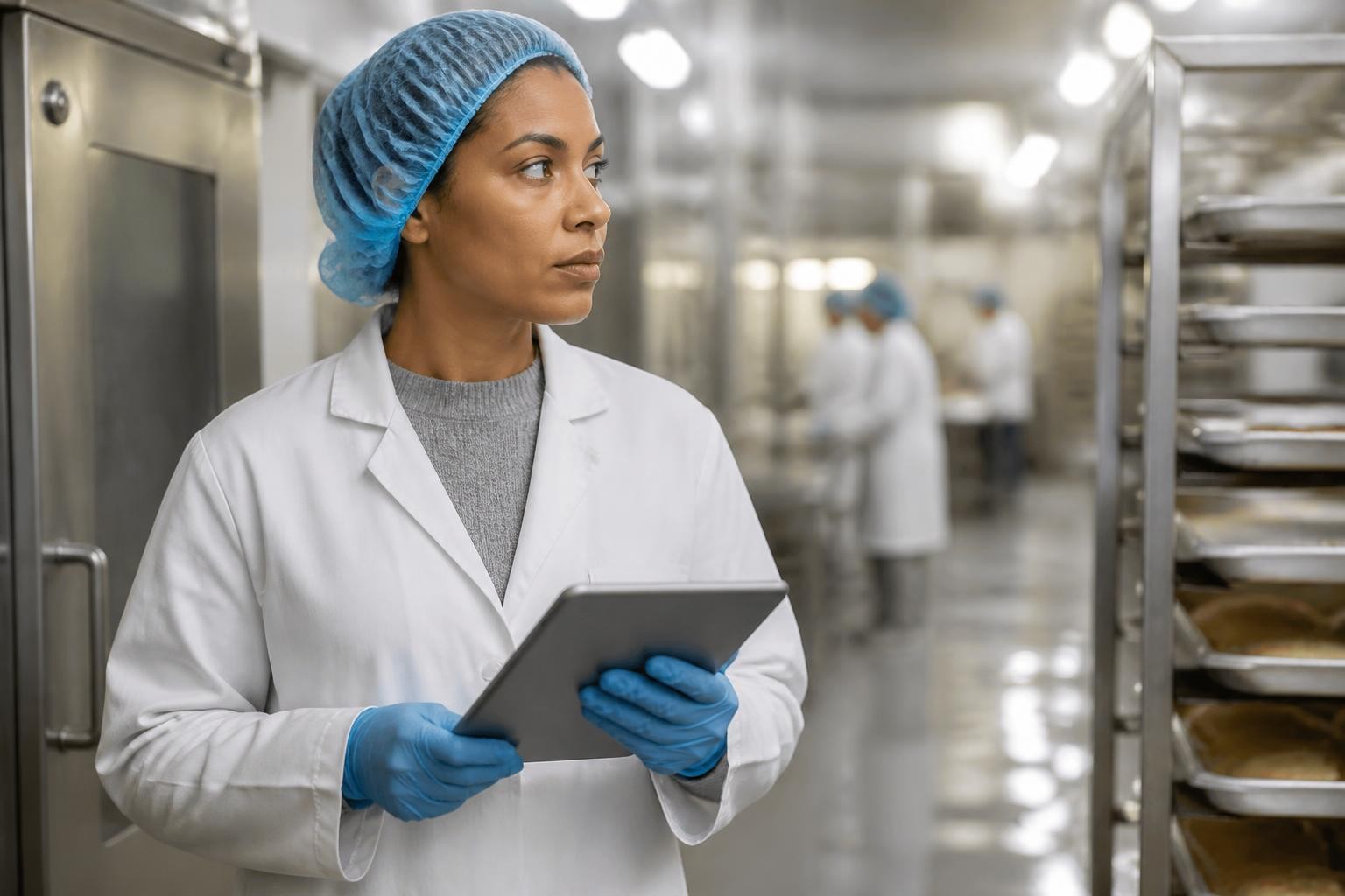Food safety auditor conducting a professional facility inspection
